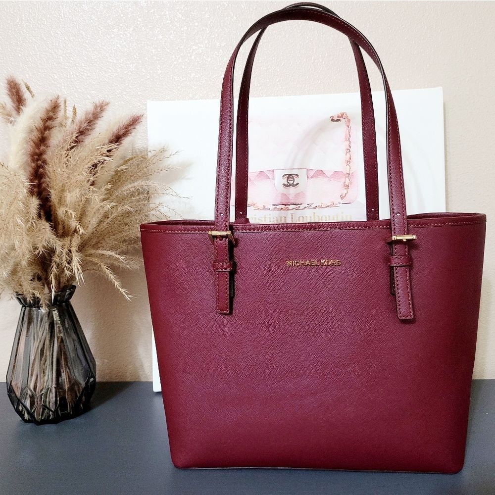 Michael Kors Jet Burgundy Leather Tote Bag